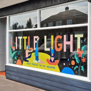 Window mural for Little Light yoga studio in Cubbington Window mural for a yoga studio with custom lettering