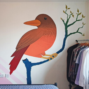 Hand-painted bird mural for a bedroom wall Hand-painted bird mural for a bedroom wall