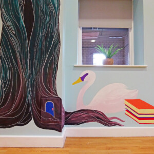 Very large hand-painted tree mural for a community centre in Warwick Large hand-painted tree mural