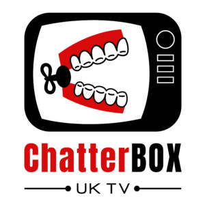 A bold red and black logo inspired by branding of the 50s and 60s. Logo with a retro style TV and comedy wind-up teeth