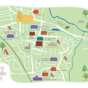 Illustrated map of St Mary's parish, Leamington Spa. Commissioned by St Mary's church. Illustrated map of St. Mary's parish, Leamington Spa
