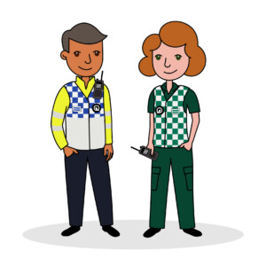 Illustrated characters of emergency service workers Illustration of characters from ambulance and police service