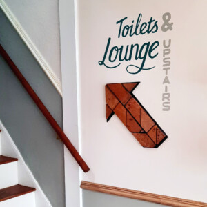 Hand-painted lettering for wayfinding in a café Hand-painted wayfinding lettering in a cafe